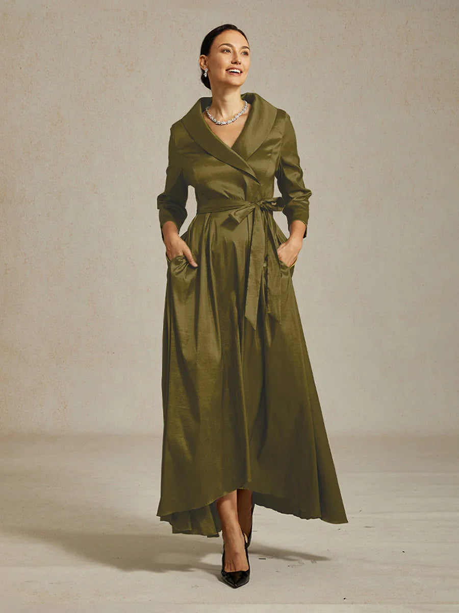 Stretch Taffeta Cocktail Dress with Tie Belt