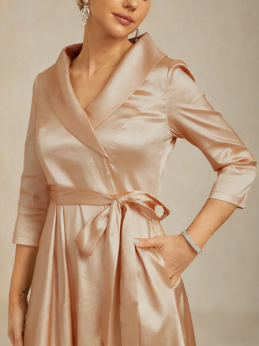 Stretch Taffeta Cocktail Dress with Tie Belt