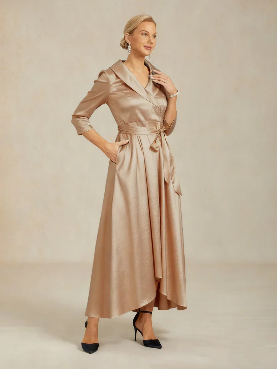 彈性塔夫綢雞尾酒禮服配綁帶腰帶