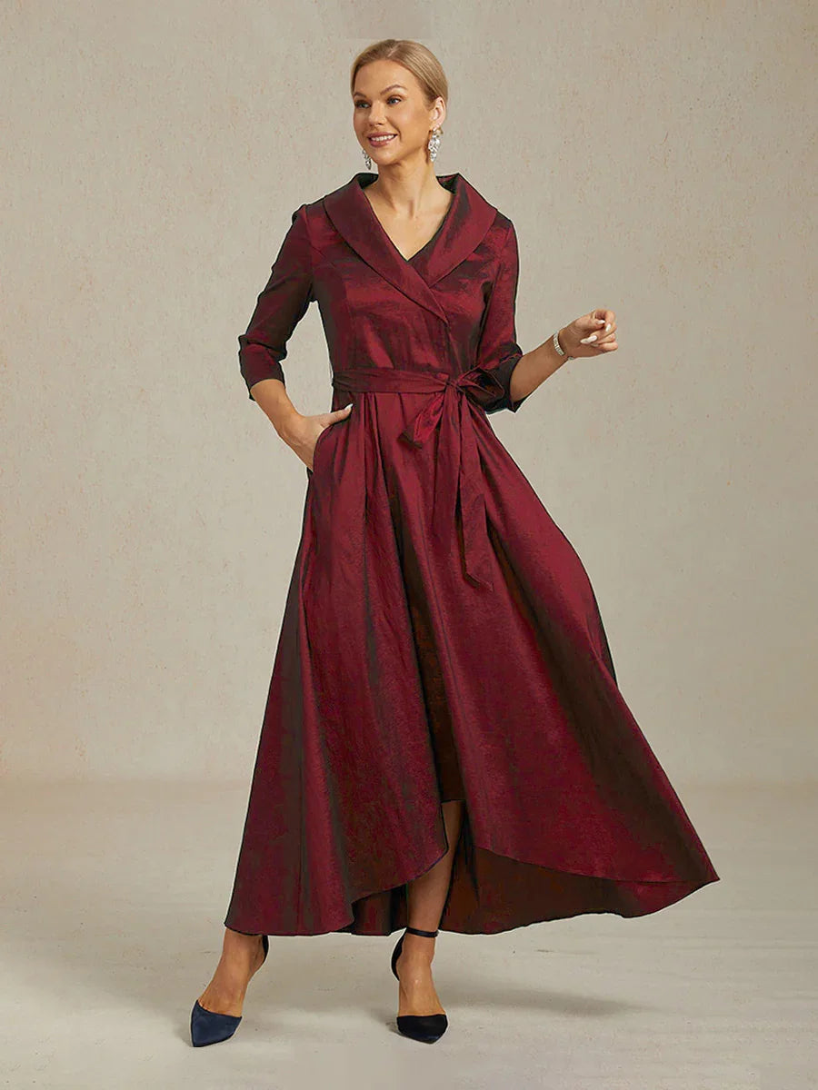 Stretch Taffeta Cocktail Dress with Tie Belt