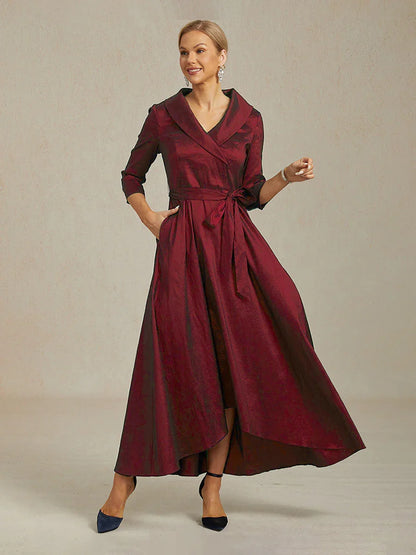 Stretch Taffeta Cocktail Dress with Tie Belt