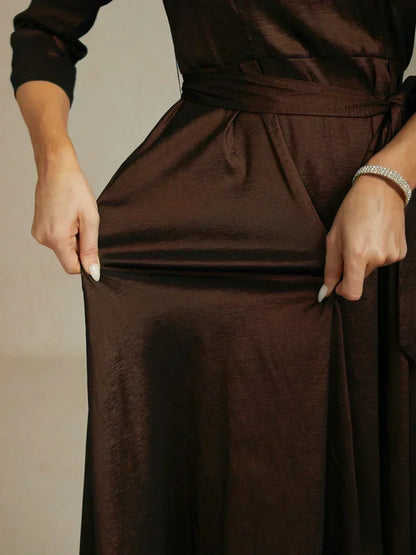 Stretch Taffeta Cocktail Dress with Tie Belt