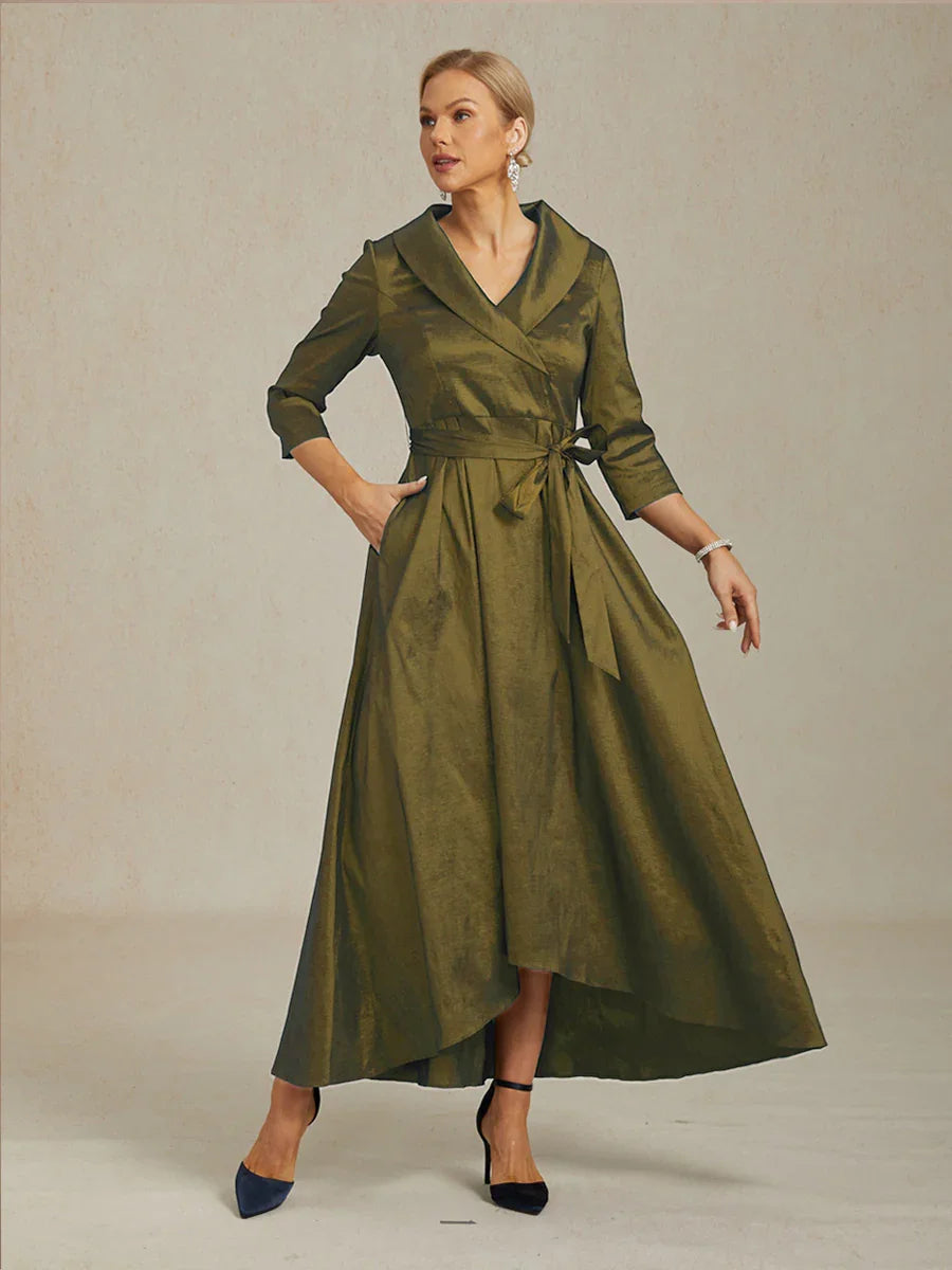 Stretch Taffeta Cocktail Dress with Tie Belt