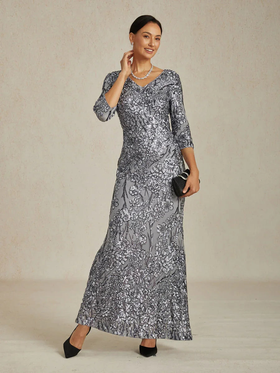 Robe élégante à paillettes, col en V, épaules dénudées