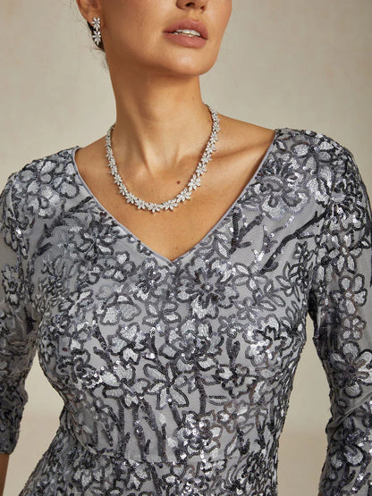 Robe élégante à paillettes, col en V, épaules dénudées