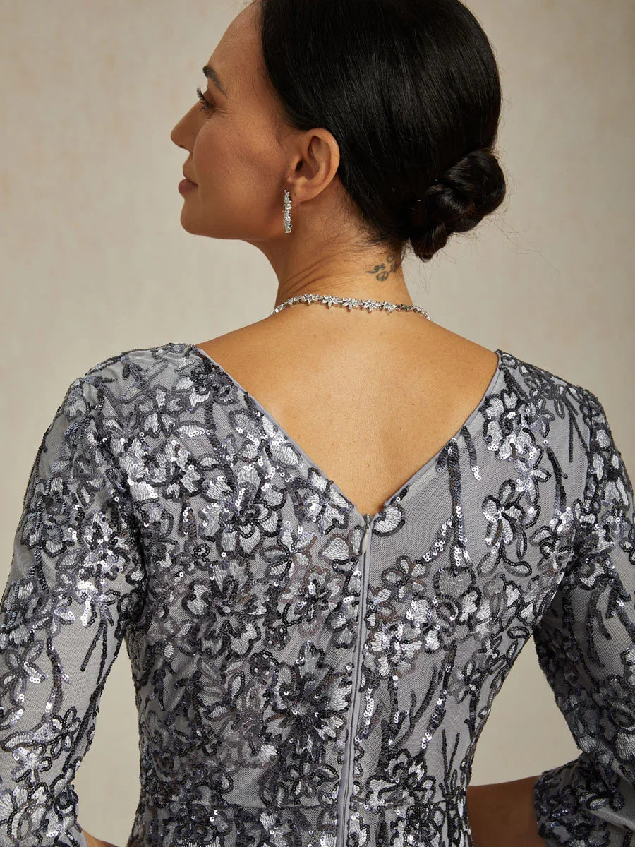 Robe élégante à paillettes, col en V, épaules dénudées