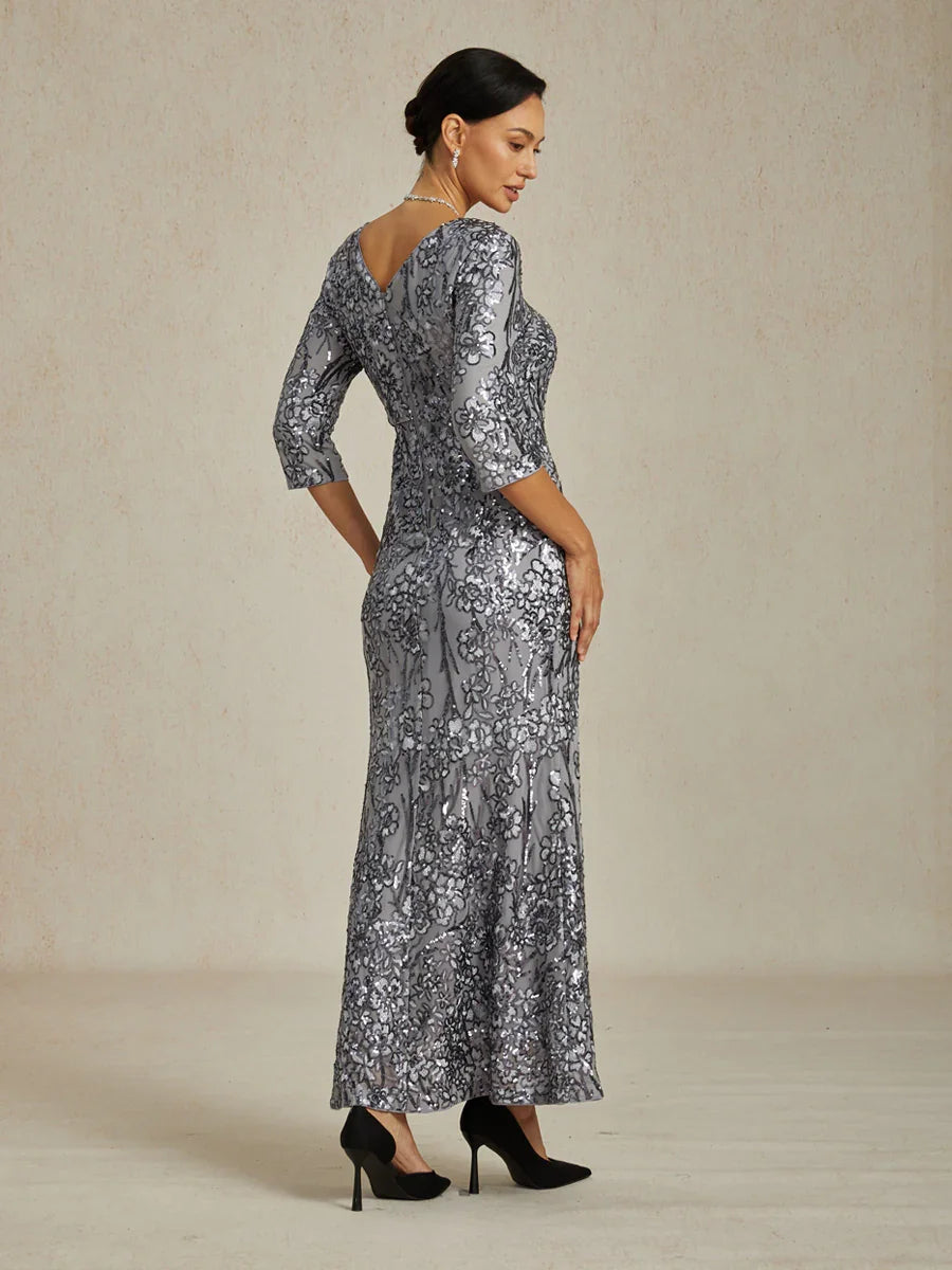 Robe élégante à paillettes, col en V, épaules dénudées