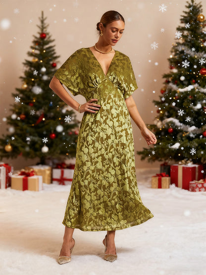 V-Neck Velvet Floral Maxi Dress