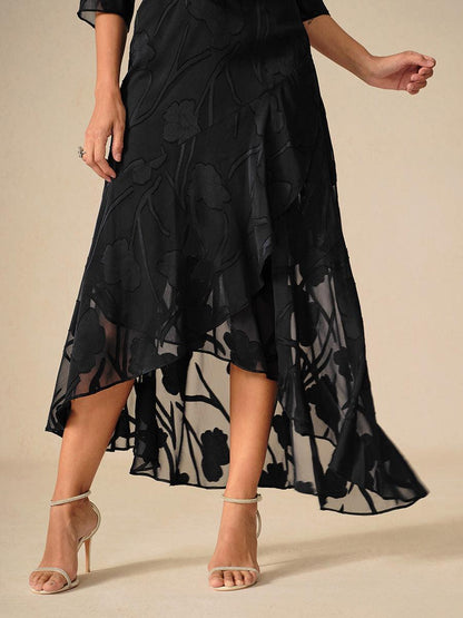 Floral Chiffon Evening Gown with Asymmetrical Hem