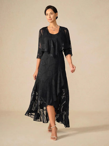 Floral Chiffon Evening Gown with Asymmetrical Hem