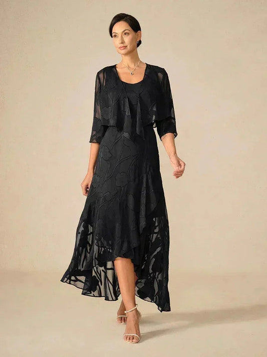 Floral Chiffon Evening Gown with Asymmetrical Hem