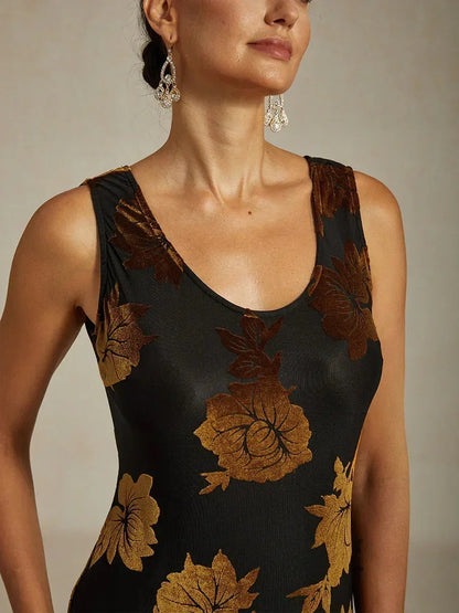 Floral Chiffon Evening Gown with Asymmetrical Hem