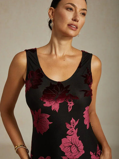 Robe de soirée en chiffon à fleurs marine avec ourlet asymétrique