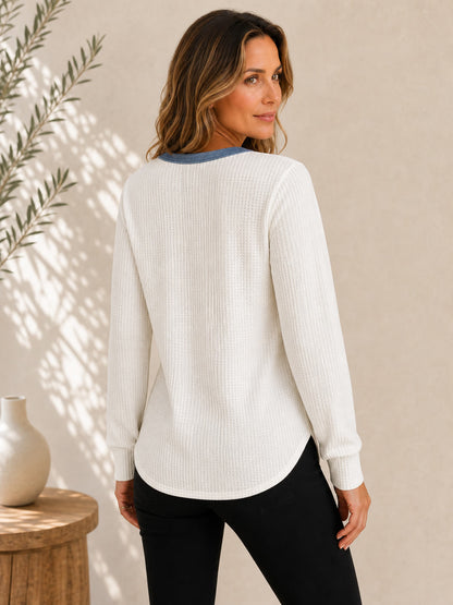 Cotton Waffle Henley Top