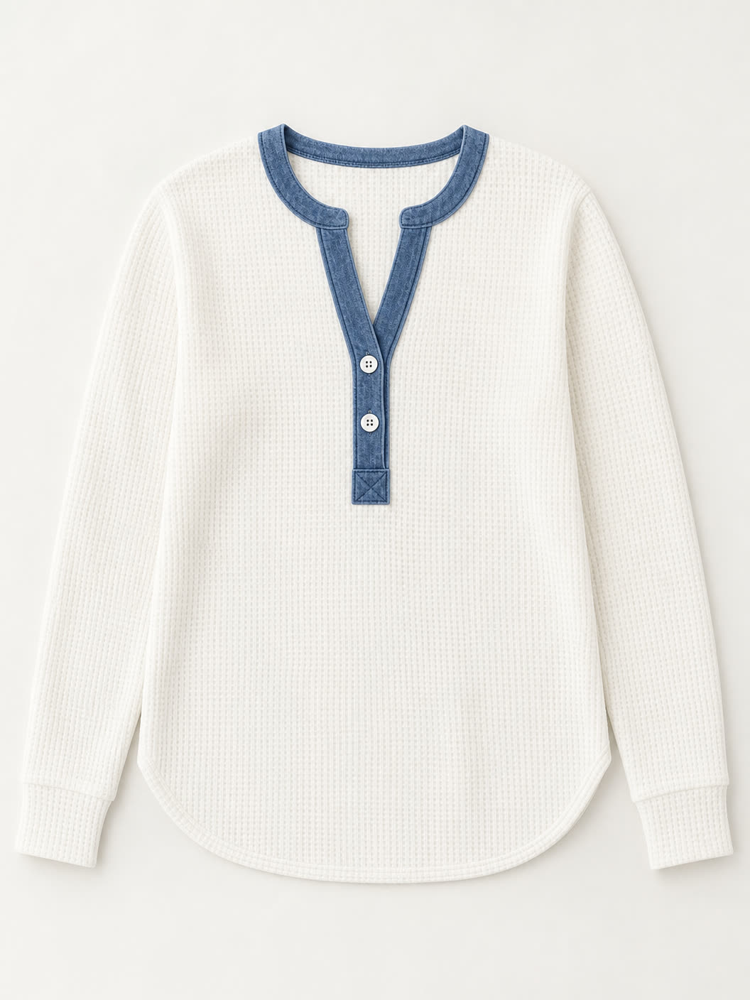 Cotton Waffle Henley Top