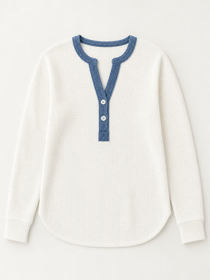 Cotton Waffle Henley Top
