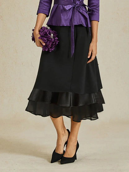 Tiered Chiffon Tea-Length Skirt