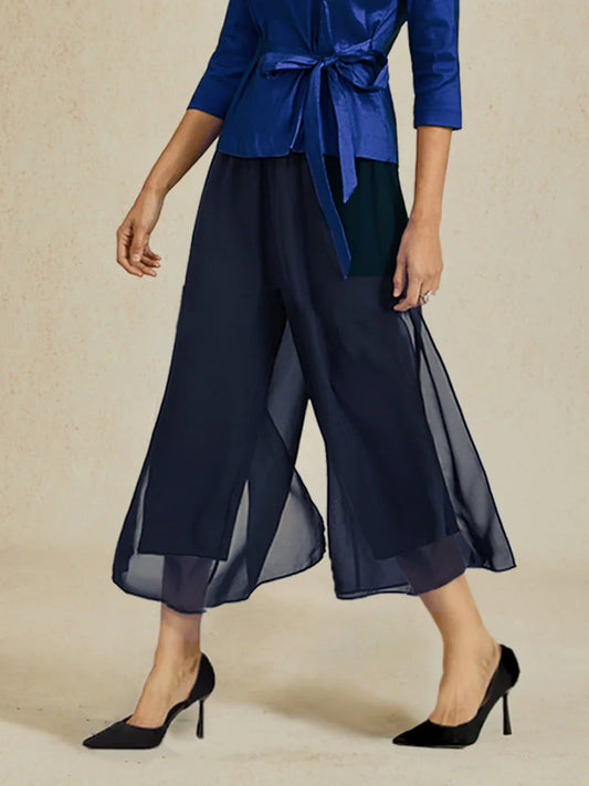 Cropped broek met rechte pijpen en chiffon split overlay