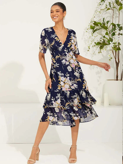 Puff Sleeve Floral Chiffon Dress