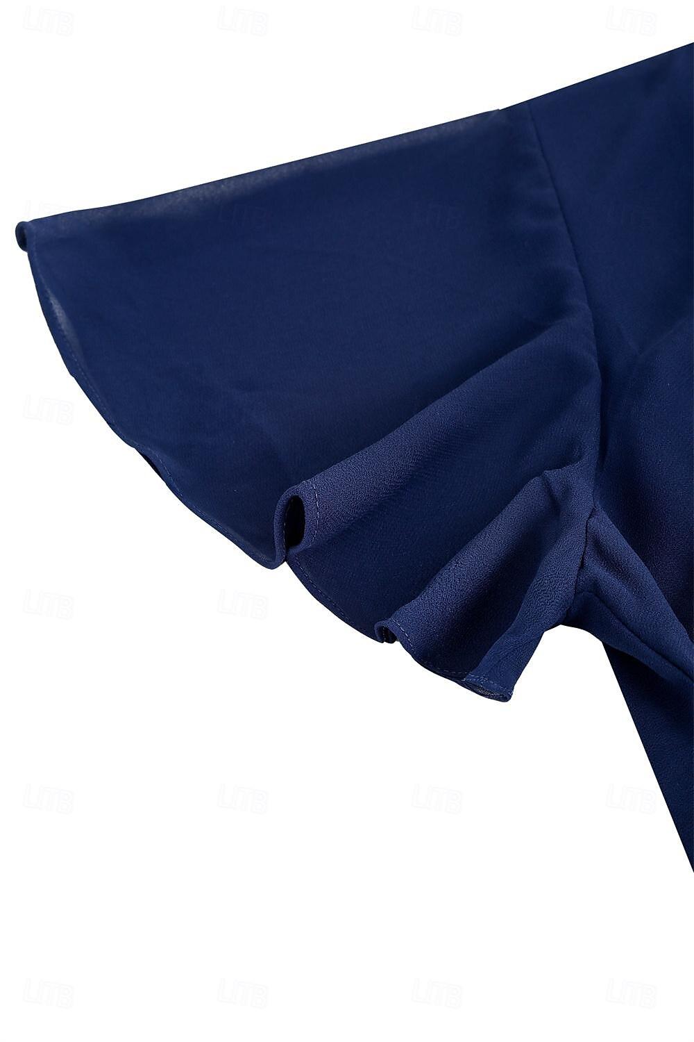 Blaues Chiffonkleid mit Plissee und Rüschen