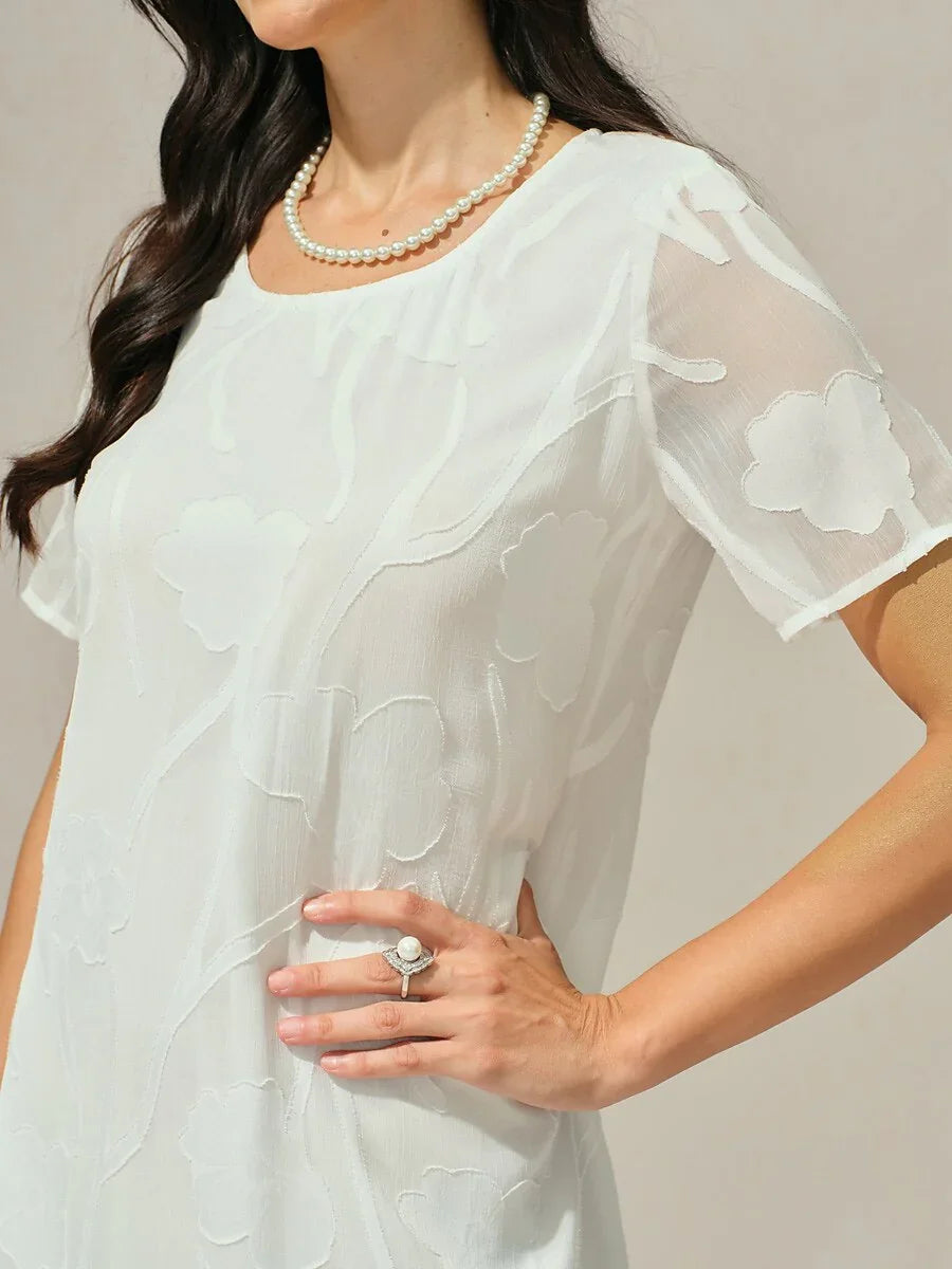 Floral Sheer Chiffon Knee-Length A Line Dress