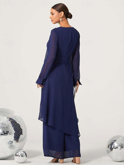 Chiffon Boat Neck Top & Wide Leg Pants Set