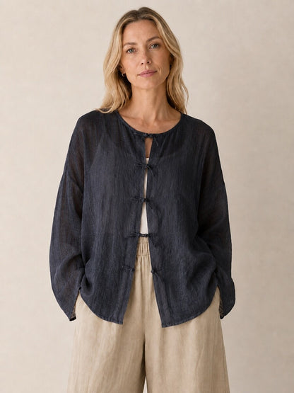 Premium 100% Linen Button-Down Blouse