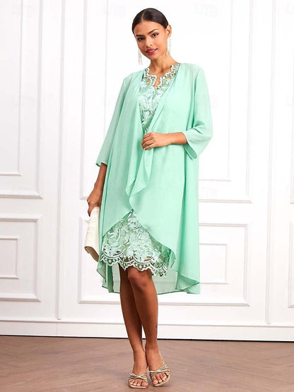 Ensemble de robe en mousseline de soie et dentelle verte