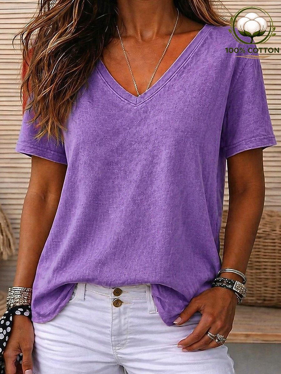 Women's 100% Cotton V Neck Tee