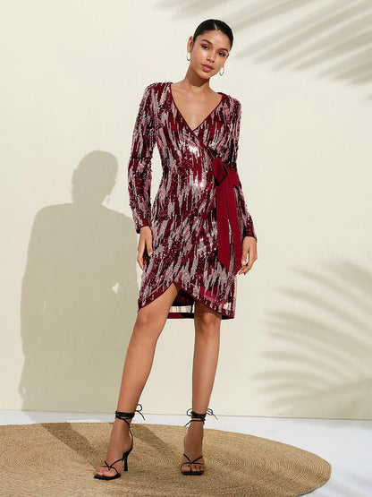 Sequin Long Sleeve Evening Dress