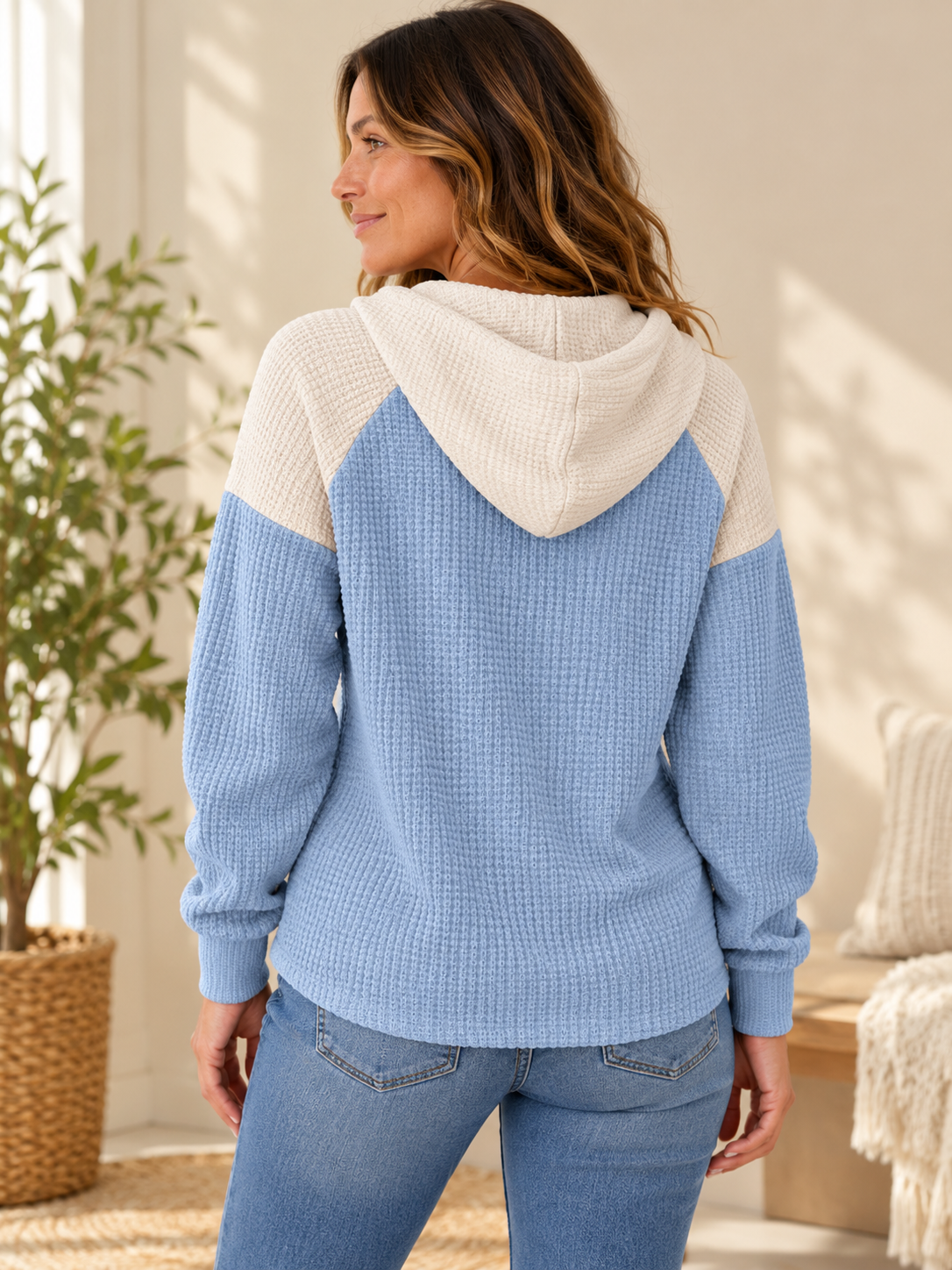 Cotton Waffle Zip Hoodie