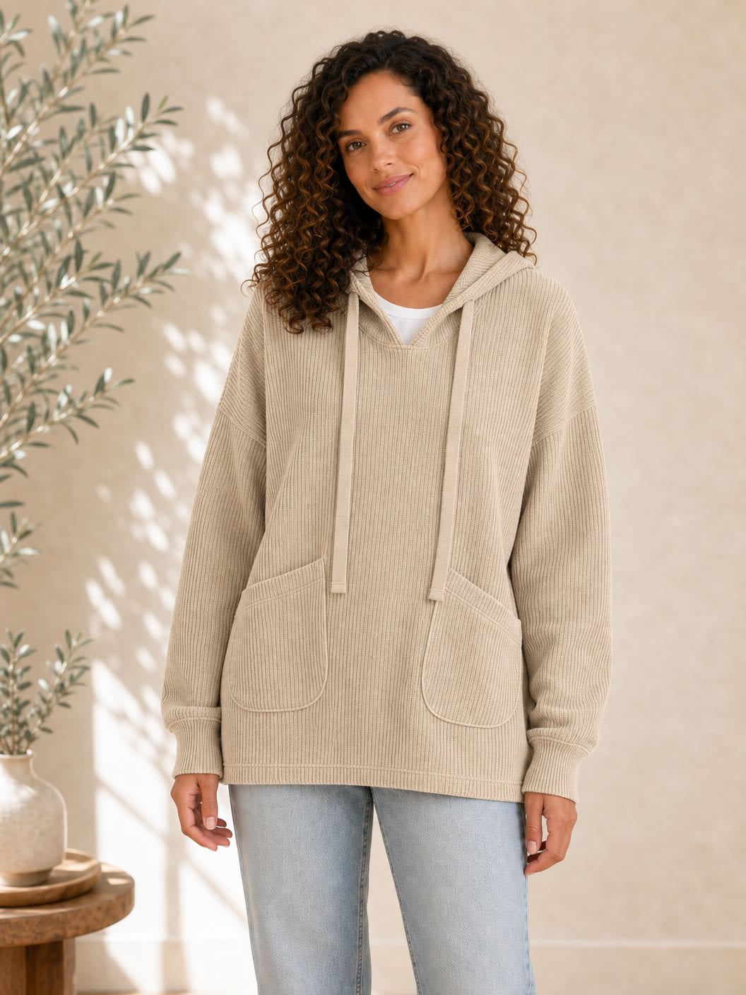 100% Cotton Corduroy Hooded Top