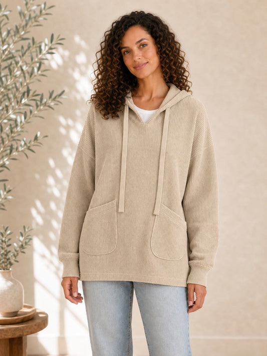 100% Cotton Corduroy Hooded Top