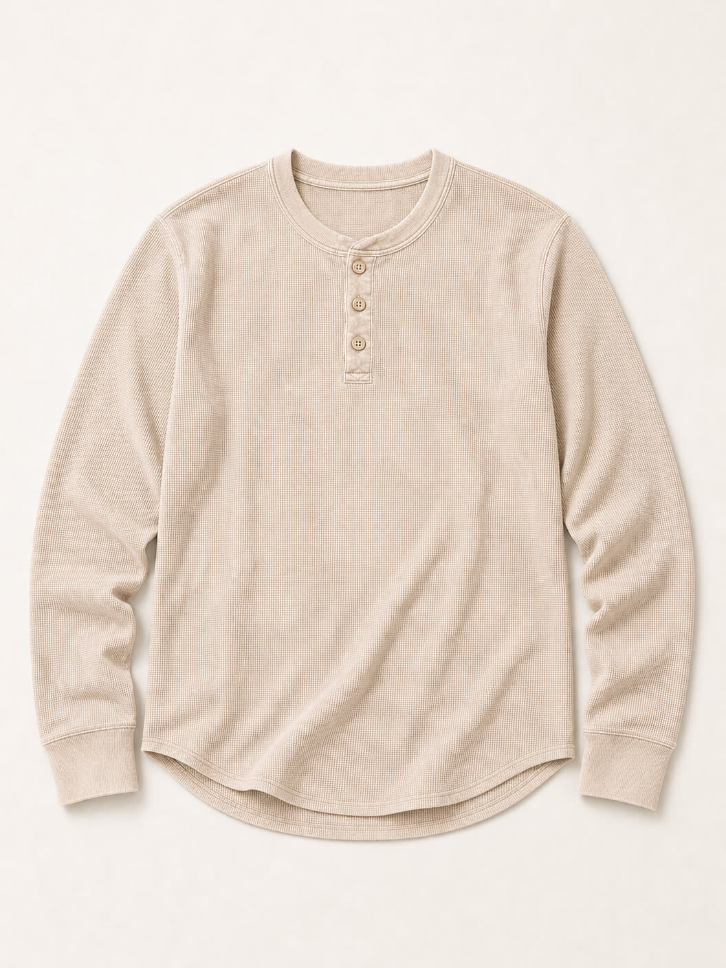 Washed 100%Cotton Waffle Henley Tops