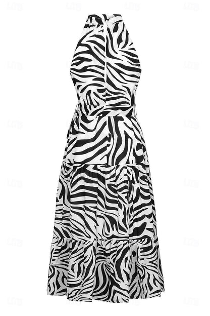 Gestuftes Maxikleid mit Zebramuster