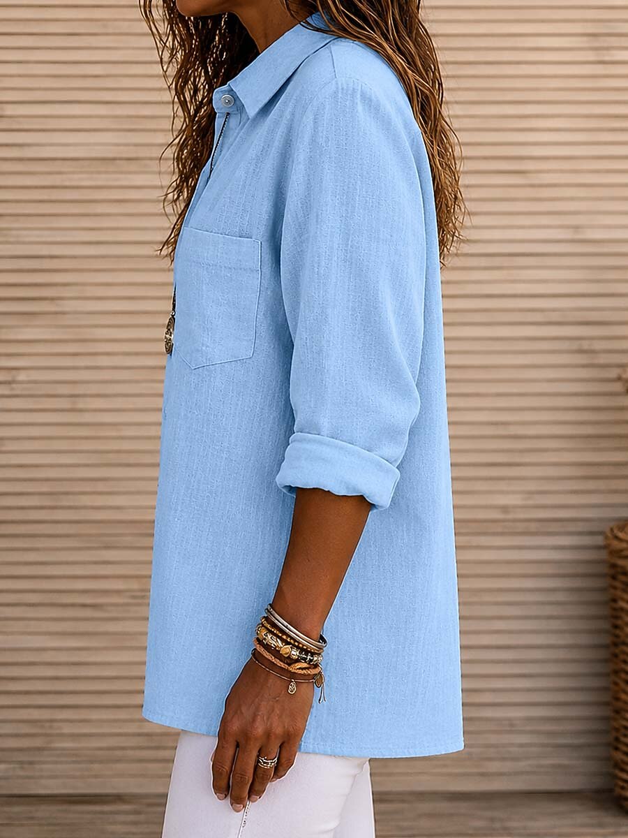 Women's 100% Cotton Pocket Button-Up Shirt