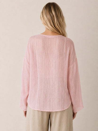 Premium 100% Linen Button-Down Blouse