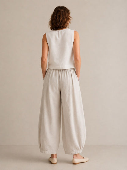 Women's Linen Elastic-Waist Casual Slacks