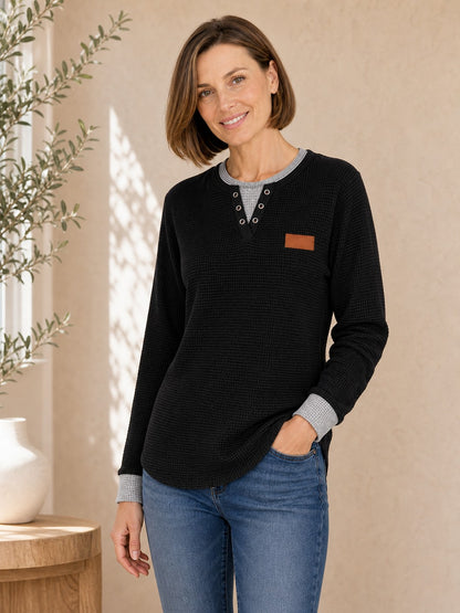 Cotton Waffle Henley Top