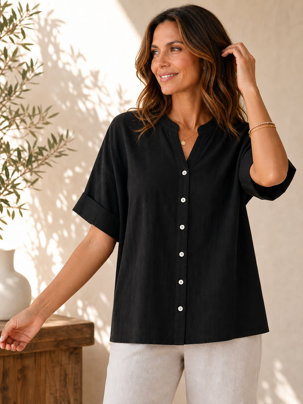 V Neck 100% Cotton Blouse