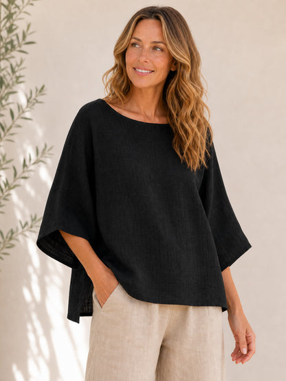 Crew Neck 100% Cotton Blouse