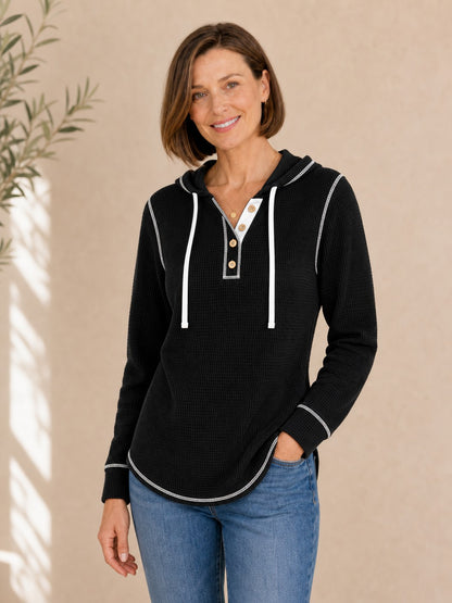 Cotton Waffle Polo Hoodie