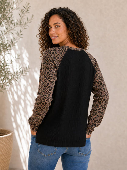 Cotton Waffle Knit Patchwork Blouse