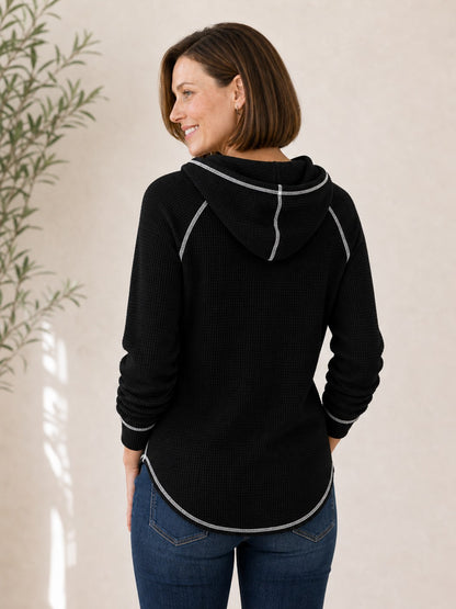 Cotton Waffle Polo Hoodie