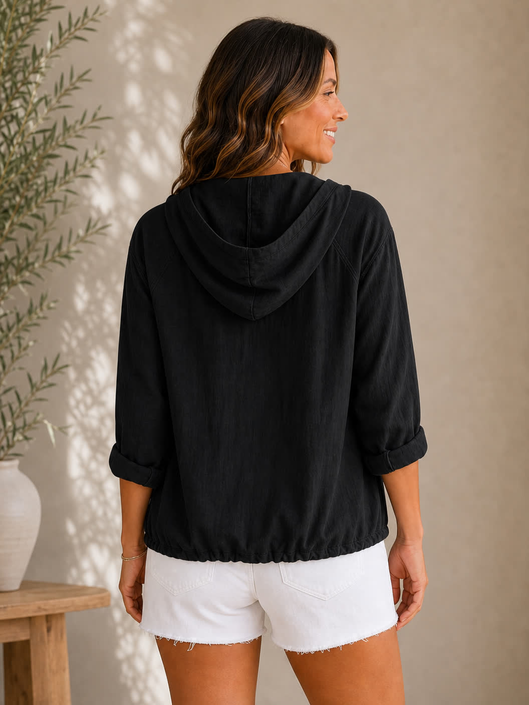 100% Cotton Hooded Drawstring Shirt