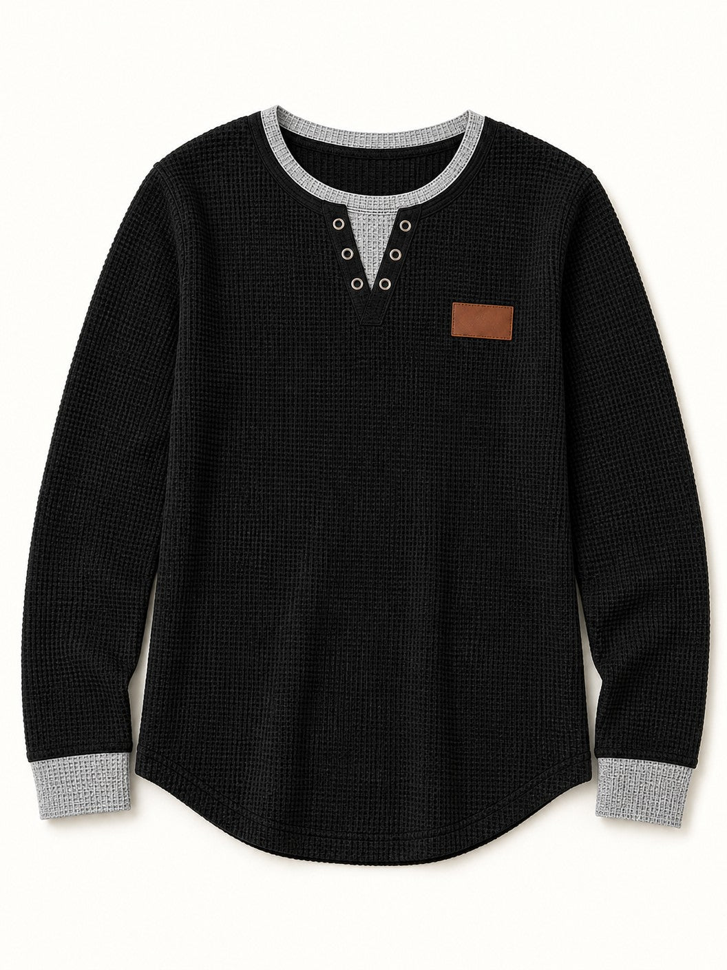 Cotton Waffle Henley Top