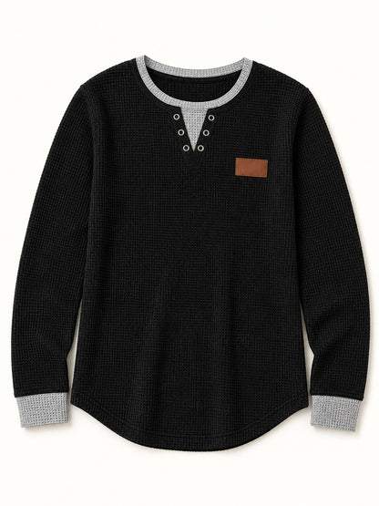 Cotton Waffle Henley Top