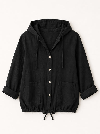 100% Cotton Hooded Drawstring Shirt