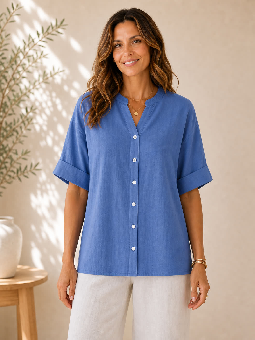 V Neck 100% Cotton Blouse