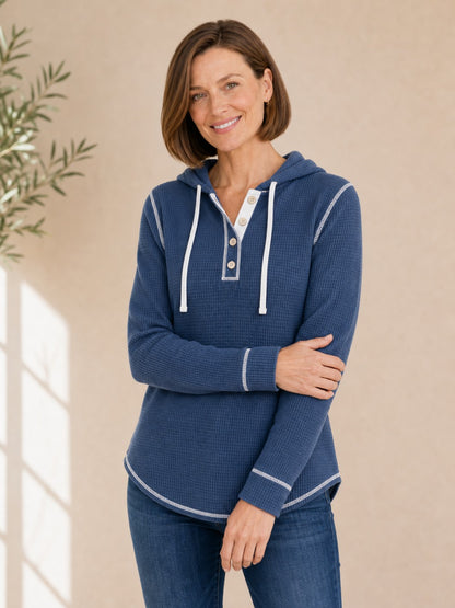Cotton Waffle Polo Hoodie